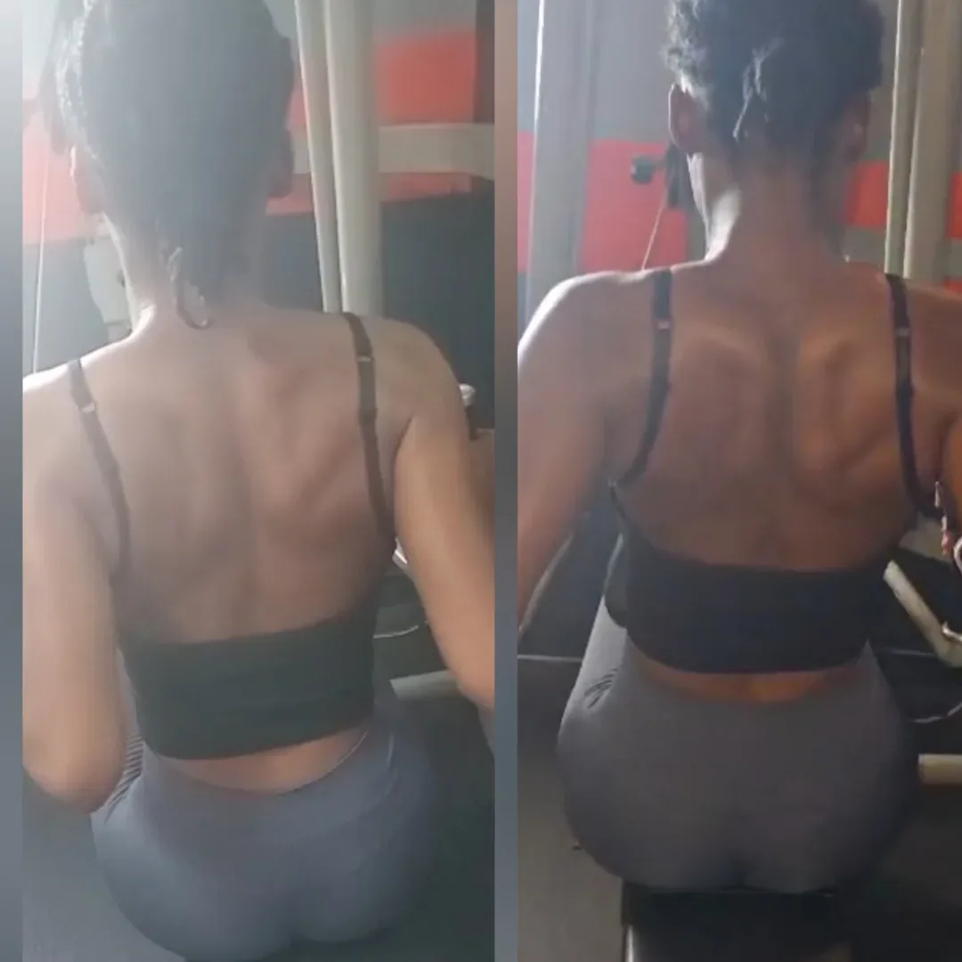 Before and after of a coaching client's back, showing noticeably more muscle definition after under a month of training with Shelly